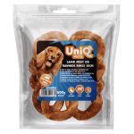 UNIQ PETS DOG SNACKS RAWHIDE – Bárányhúsos rágókarika bivalybőrrel (10 cm) 500g