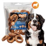 UNIQ PETS DOG SNACKS RAWHIDE – Bárányhúsos rágókarika bivalybőrrel (10 cm) 500g
