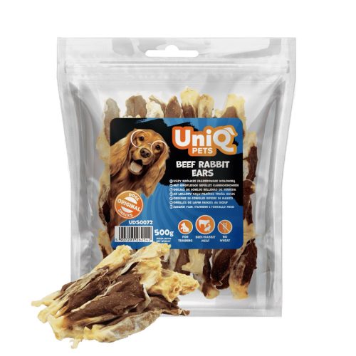 UNIQ PETS DOG SNACKS MEATY – Húsos jutalomfalat kutyáknak – marha és nyúlfül, 500g