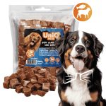 UNIQ PETS DOG SNACKS CHEWY – Puha bárányos és tőkehalas jutalomfalat kockák kutyáknak, 500g