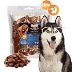 UNIQ PETS DOG SNACKS CHEWY – Puha rágós falatok kutyáknak – Nyulas és tőkehalas kockák 500g