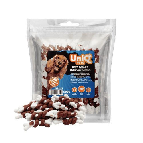UNIQ PETS DOG SNACKS CHEWY – Marhahúsba tekert kalciumos rágócsontok 500g