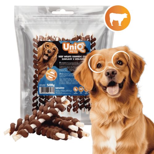 UNIQ PETS DOG SNACKS RAWHIDE – Marhahúsos Rágórudak 500g