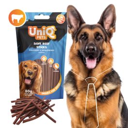   UNIQ PETS DOG SNACKS WAGGI kutyajutalomfalat – puha marhahúsos rudacskák, 80g