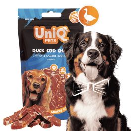   UNIQ PETS DOG SNACKS WAGGI kutyajutalomfalat – kacsás és tőkehalas chips, 80g
