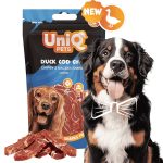 UNIQ PETS DOG SNACKS WAGGI kutyajutalomfalat – kacsás és tőkehalas chips, 80g
