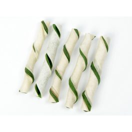 Nyersbőr csavart rúd zöld/fehér 12cm